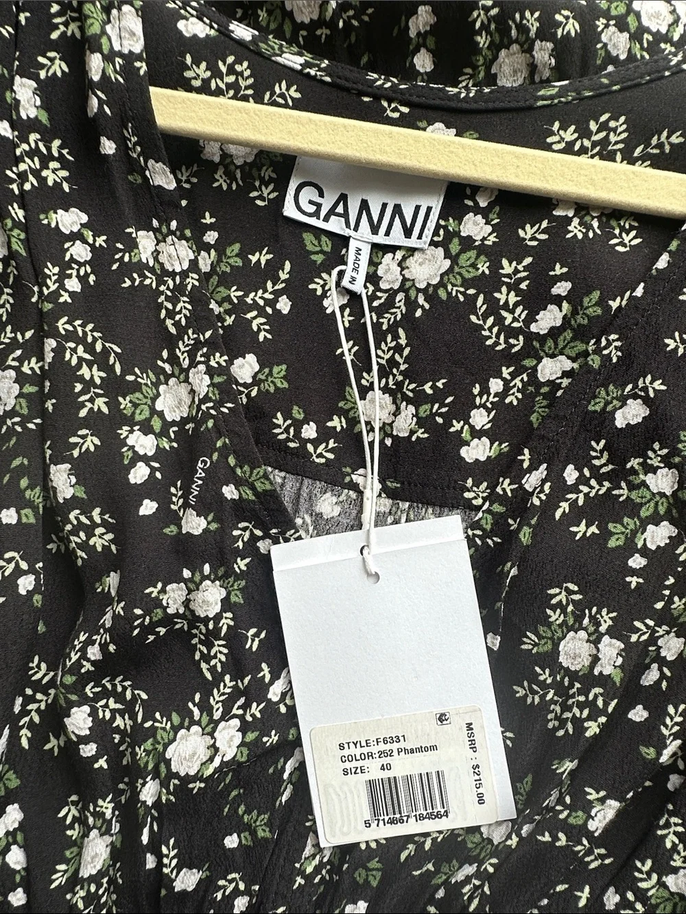 Ganni Black and White Floral Mini Dress - Picture 3 of 8